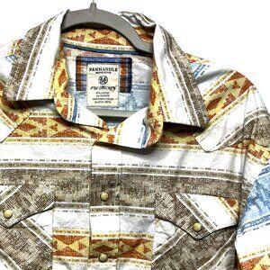 Panhandle Mens‎ Pearl Snap Shirt Mens M Aztec Western Cowboy Rodeo Long Sleeve